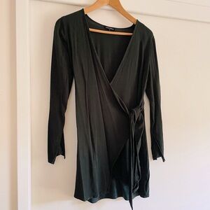 Cotton Candy LA Long Sleeve Wrap Mini Dress, Dark Green